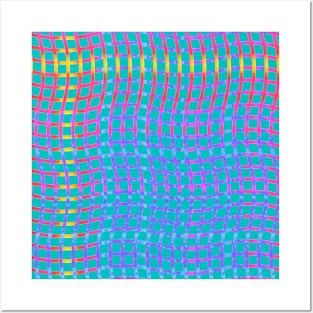 Wavy Plaid Rainbow on Medium Dark Teal Posters and Art